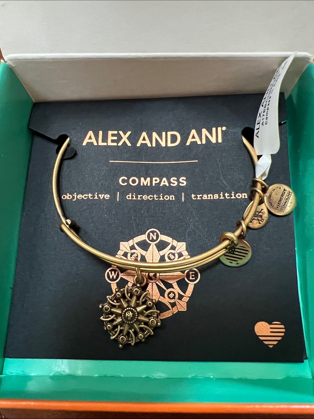 Alex and Ani Antique Gold Compass Charm Bangle